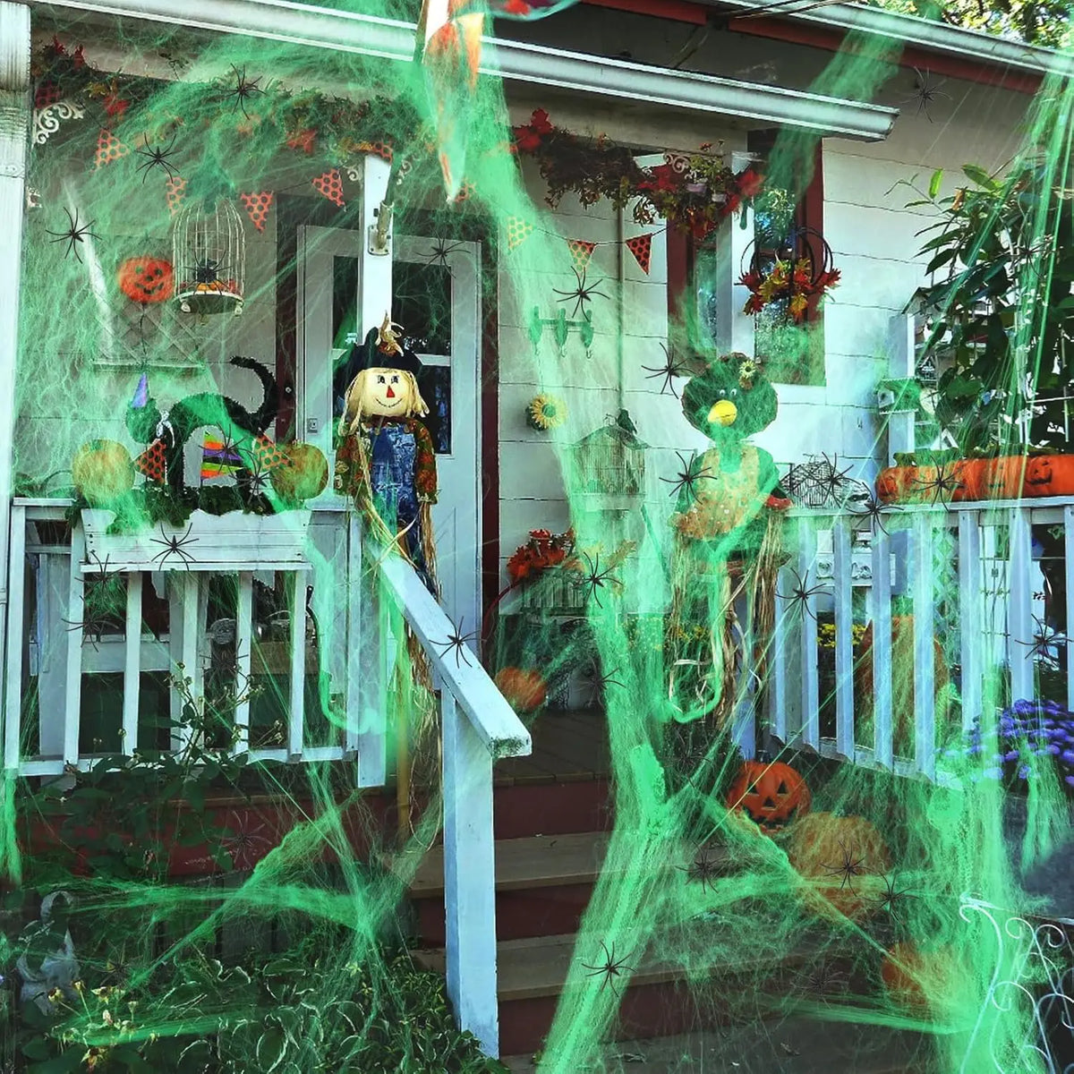 Künstliche Spinnweben für Großhandel Halloween DIY Spukhaus dehnbare Spinnenweben mit künstlichen Spinnen Innen Außen Garten Party Deko