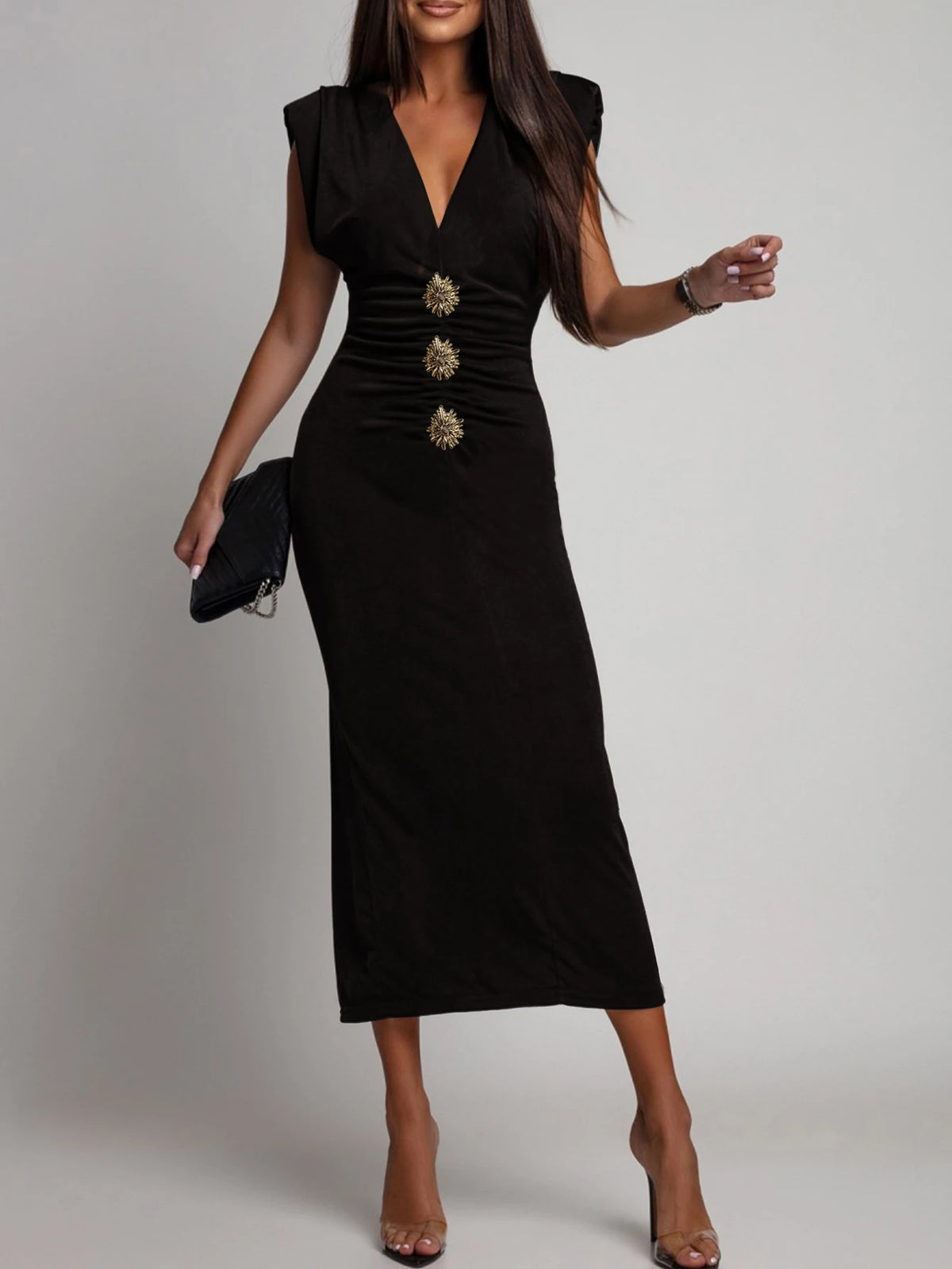Women's fitted polyester midi dress
