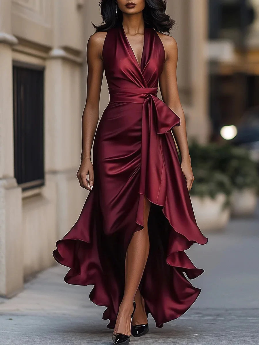 Abito midi da donna con scollo a V e bordo a volant — immagine 7