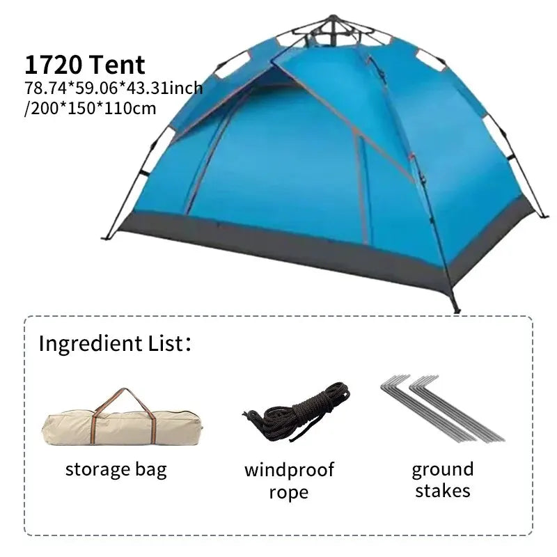 Outdoor Folding Tent Fully Automatic Quick Opening Tent 3-4 Person Self Driving Camping Tent Rain Proof Sun Proof Portable