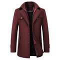 2026 Autumn Winter Men's Double Collar Woolen Coat Medium Length Style Casual Cotton Thickened Warm Outdoor Pure Color Coat