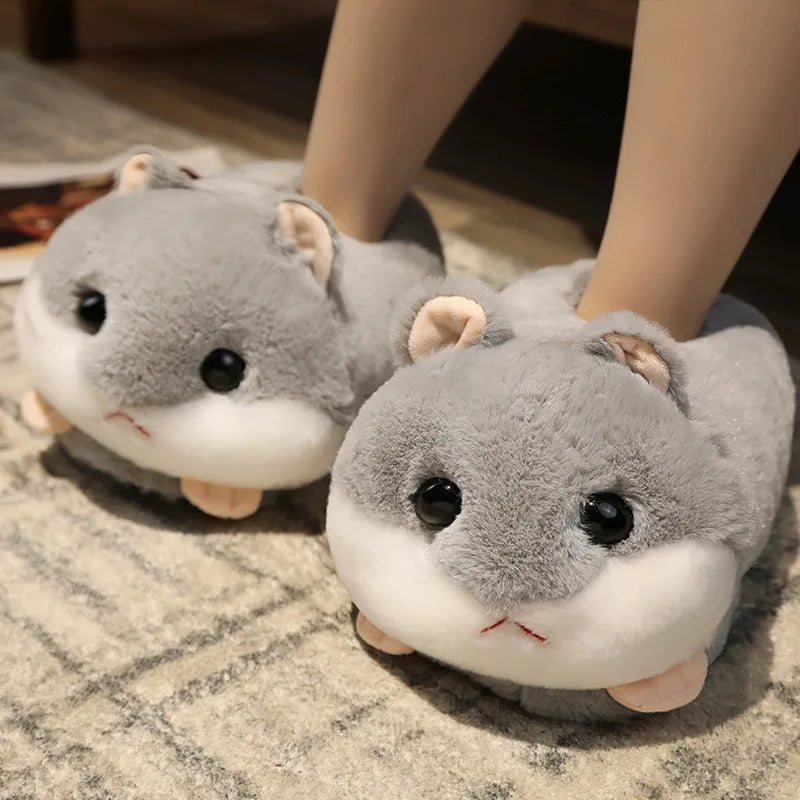 Pantuflas de casa de invierno y otoño para mujer con animales de dibujos animados, conejito, panda rojo y zorro, cálidas, de felpa, suaves y antideslizantes, para el hogar