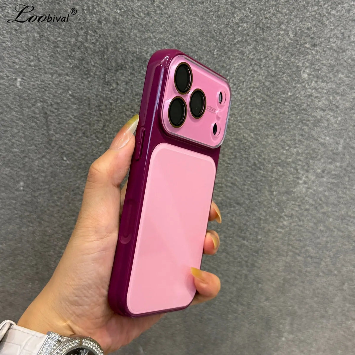 Luxury Double Color Contrast Large Window Case for iPhone 18 17 Pro Max 16 15 14 Camera Film Protector Acrylic Hard Cover