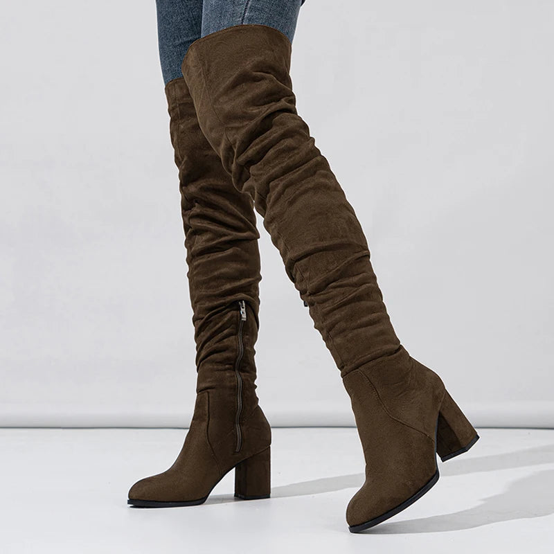 Stivali donna Liyke alti effetto suede con tacco largo