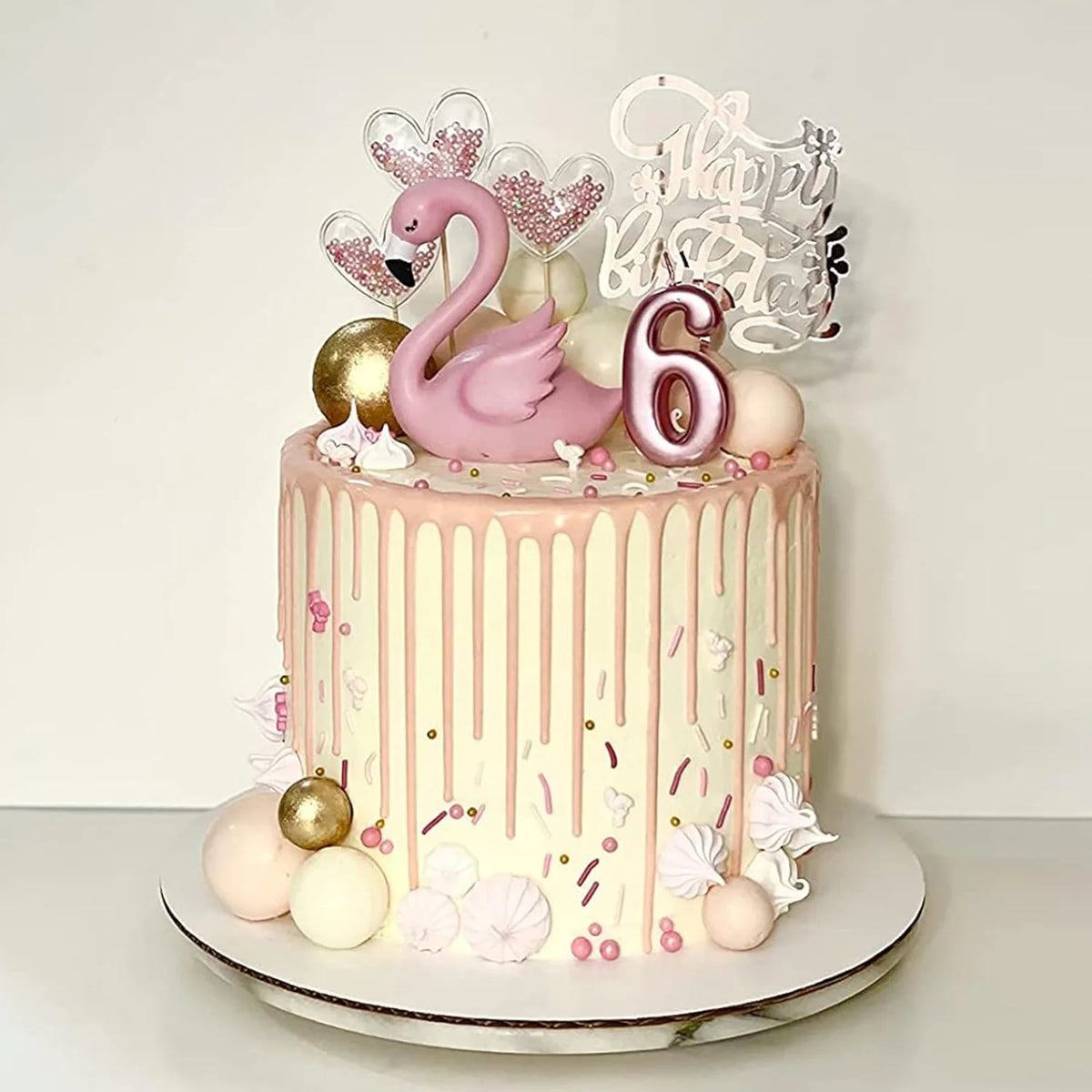 Restards Roségold Happy Birthday Cake Topper Herz Pinke Perlen Cupcake Topper für Mädchen Prinzessinnen-Party Dekorationen Zubehör