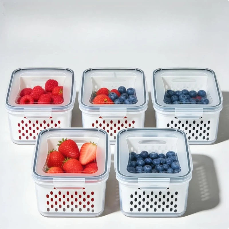 Lot de 6 contenants de grande capacité pour le rangement des fruits au réfrigérateur avec passoire amovible, garde les fruits rouges frais plus longtemps