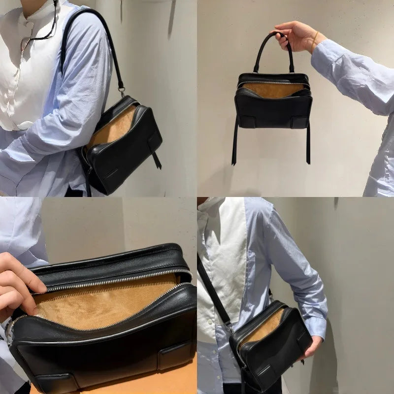 2026 Luxury Brand Design Women Shoulder Bags Top Quality Genuine Leather Women Handbags Fashion Street Style Bowling Bags Woman