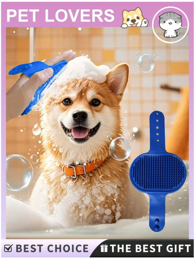 Pet Grooming Kit: Pet Hair Remover Glove + Bath Brush Set, Dog and Cat Massage Shower Brush, Pet Deshedding Glove for Dogs and Cats