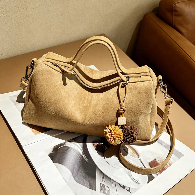 Suede Cowhide Leather Women Handbags Luxury Brand Design Woman Messenger Shoulder Bags Soft Genuine Leather Crossbody Bags Lady