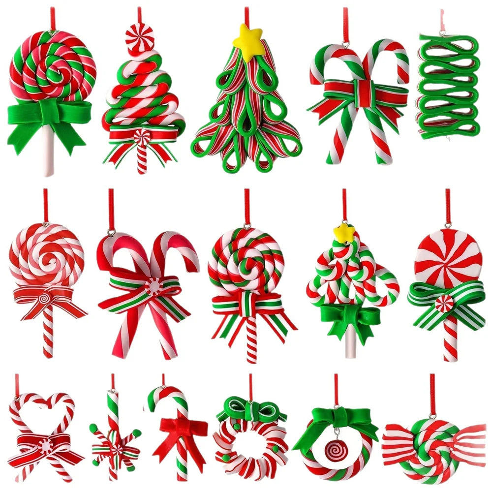 16/32Pcs Christmas Lollipop Ornaments 2D Colorful Wood Candy Cane Hanging Decoration Pendants for Xmas Tree