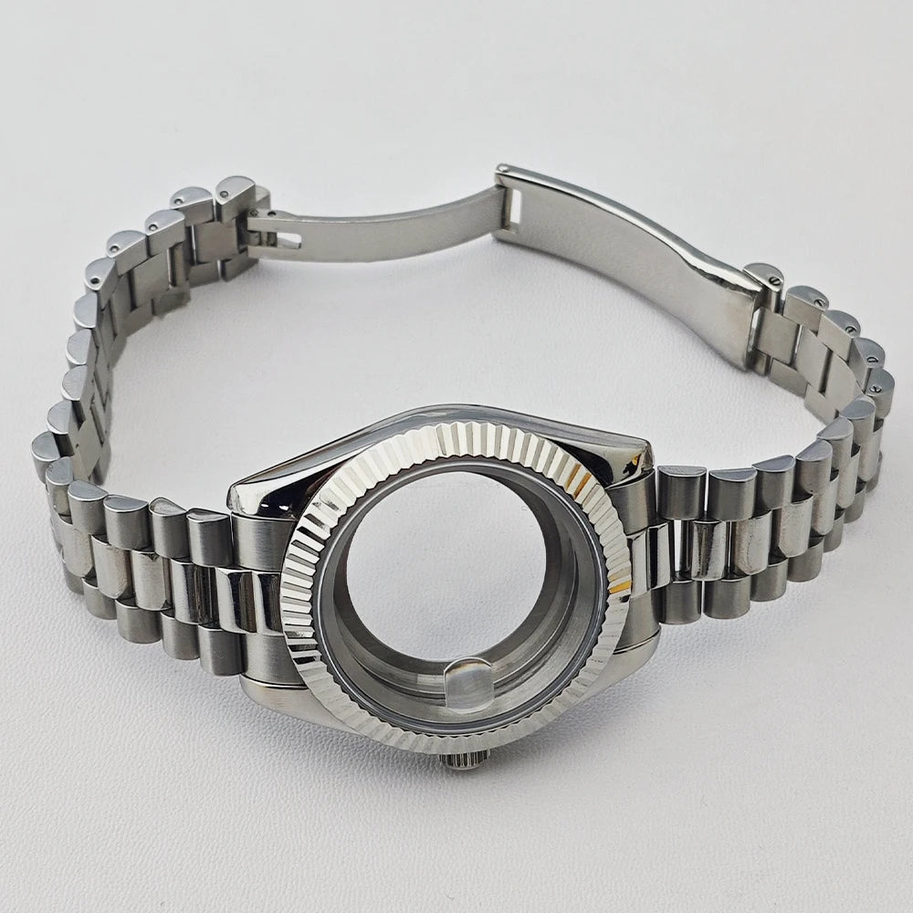 36/41mm Sapphire Glass For Men Watch Case Fit NH36 NH34 NH35 Movement Fashion Waterproof Jub President Stainless Steel Strap