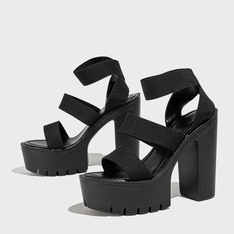 Sandali donna Liyke elasticizzati con tacco e plateau