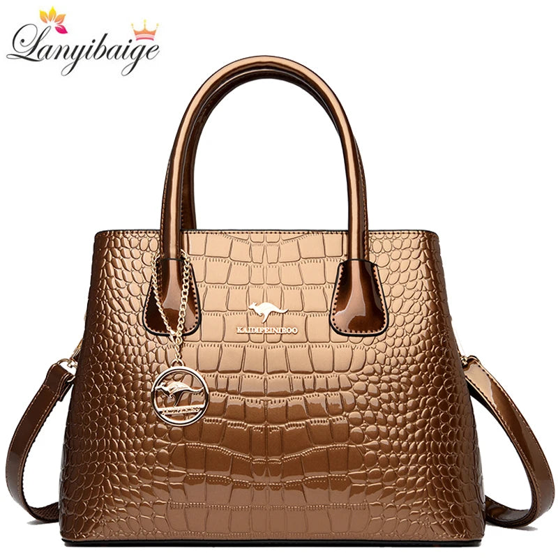 2026 Luxury Designer Handbag Brand Ladies Crocodile Patterned Patent Leather Tote Bag Crossbody Shoulder Bags For Women Bolsos