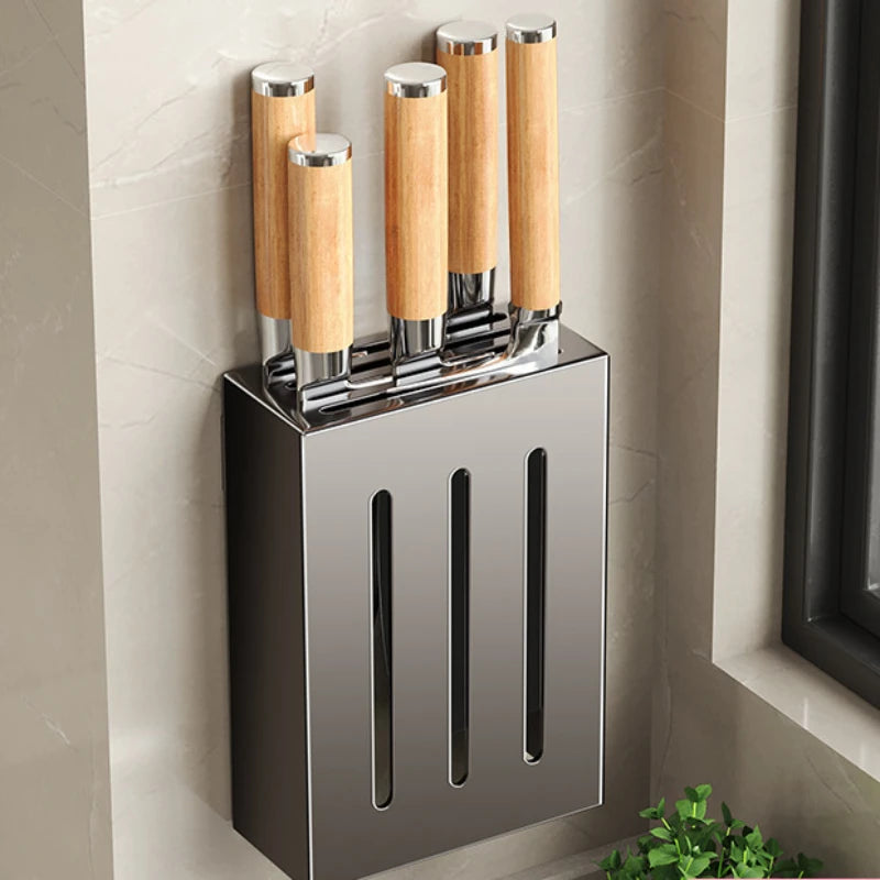 Scatola per riporre coltelli da cucina, portacoltelli, senza fori, scaffale a parete, articoli da cucina, organizer per accessori da cucina