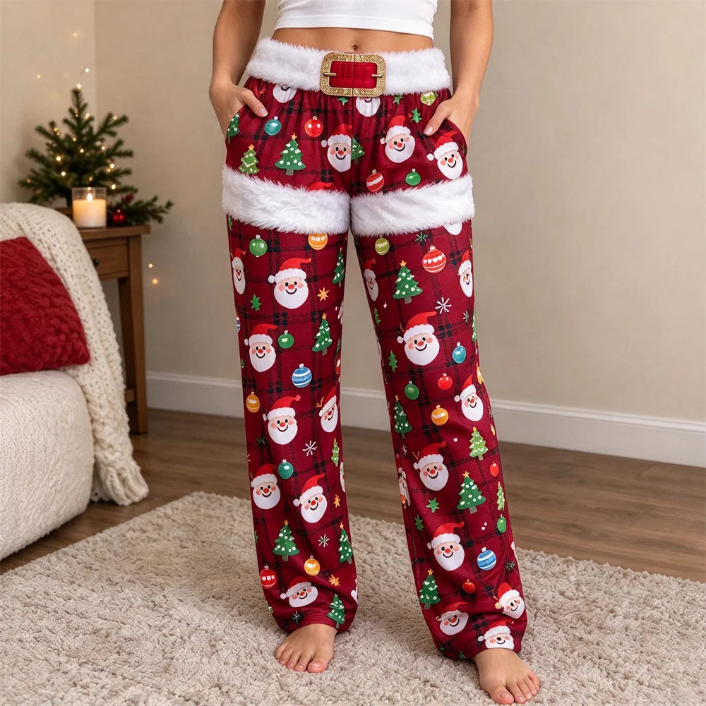 Weihnachtliche Damen-Haushosen mit weitem Bein