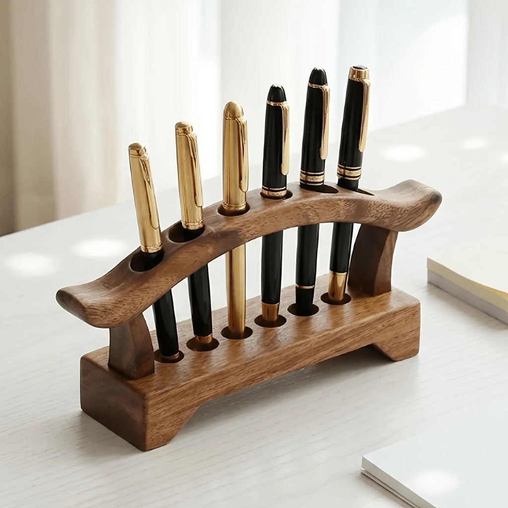 Walnut-Tone Wooden Desk Organizer