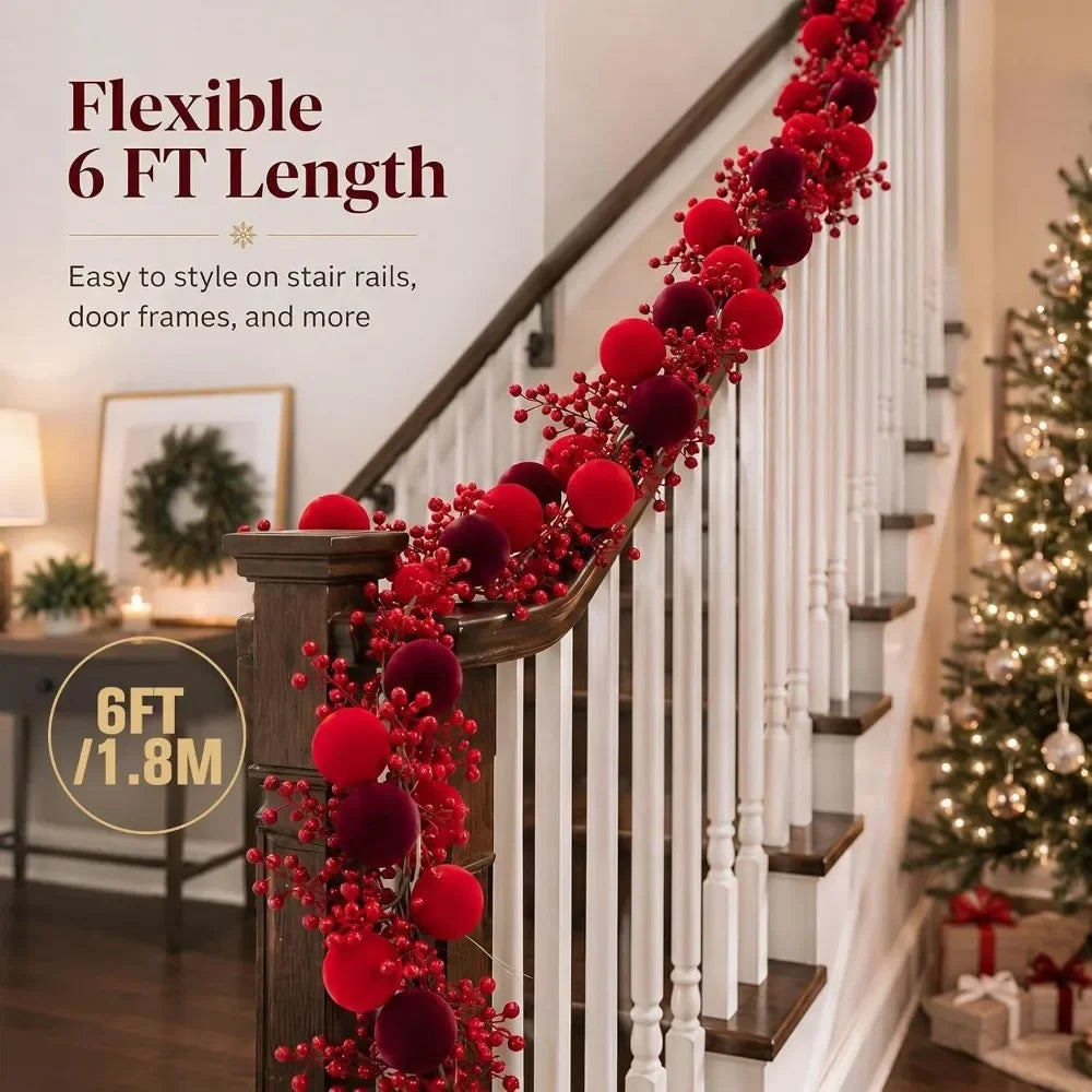Burgundy Ball Garland with Red Berries Xmas Decor for Christmas Decorations Tree Wreath Holiday Party Home New Year 2026 Decor