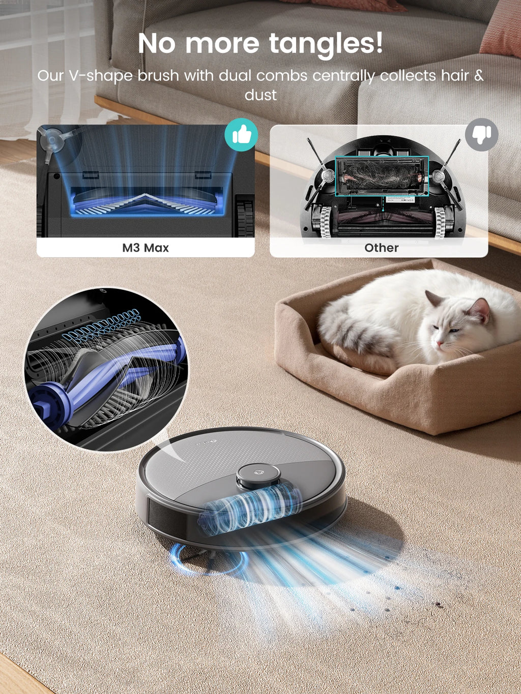 Aspirateur robot Lefant M3 Max avec fonction de balayage, 20 000 Pa, navigation LiDAR, idéal pour les poils d’animaux, les cheveux et la poussière