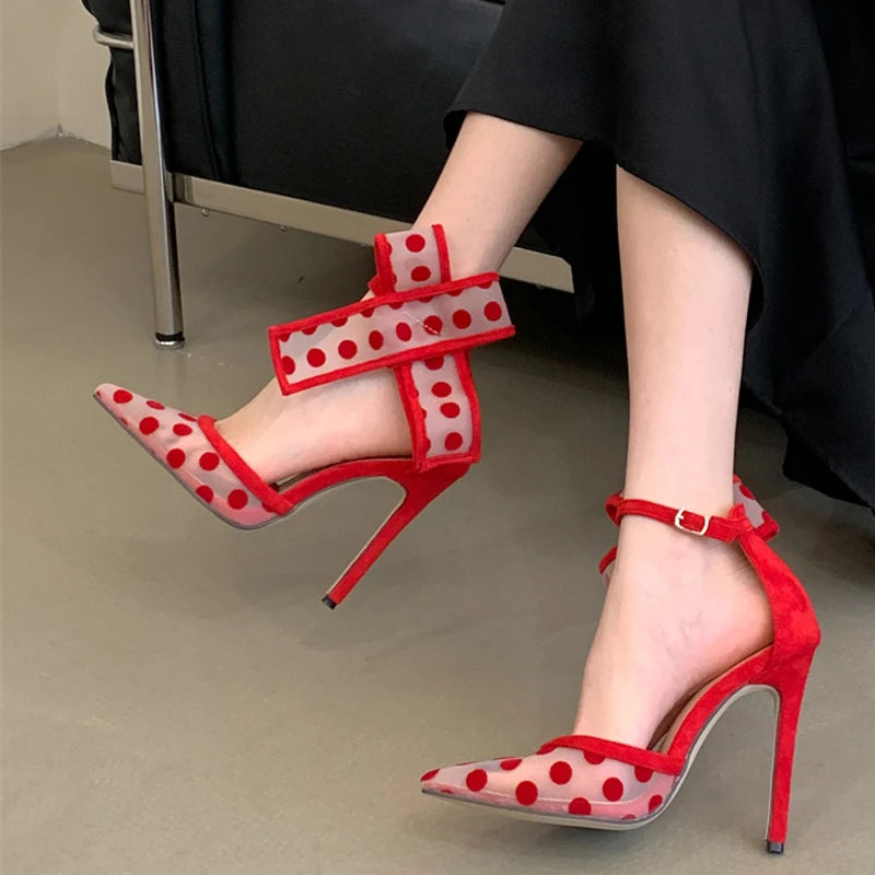 Slingback donna Liyke rosse a pois con maxi fiocco