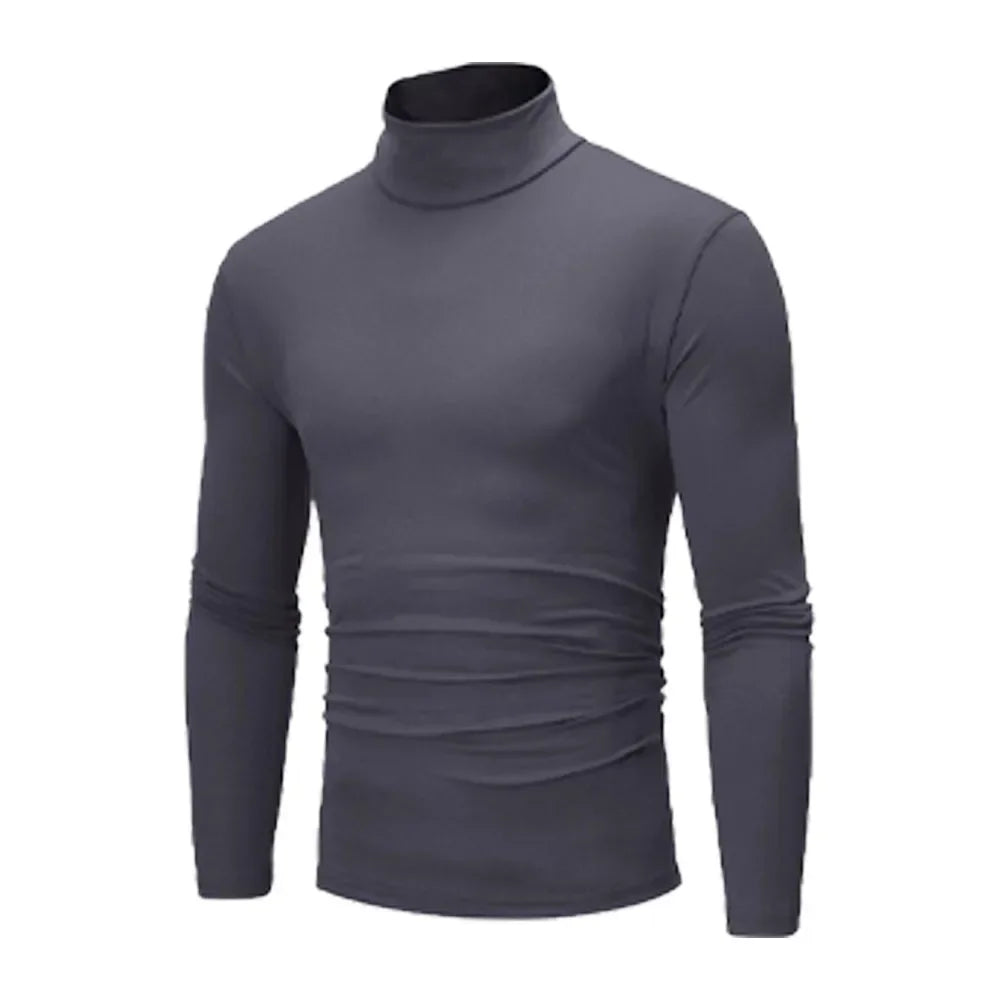 Autumn Spring Men's Bottoming Turtleneck Tops Slim Fit High Elastic Pullover Solid Color Stretchy Tees Basic Male Costume