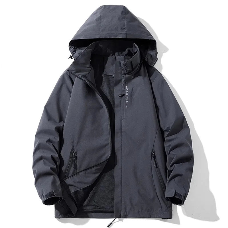 Spring Autumn Men's CasualJacket Hooded Zipper Windbreaker Coat Slim Fit Outdoor Climbing Hiking Waterproof Fashion Clothing