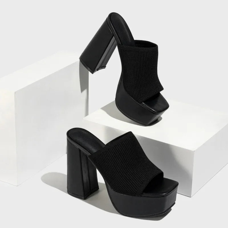 Mules à plateforme en maille style romain à talons épais, escarpins tendance à bout ouvert pour femmes, sandales, pointures 35-42