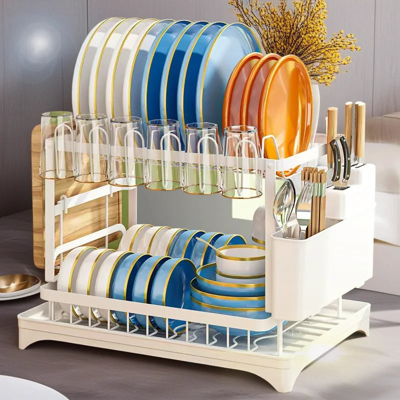 Escurridor de cocina, 1 unidad, escurridor de vajilla de dos niveles, organizador de cocina para palillos, vasos y tablas de cortar, La