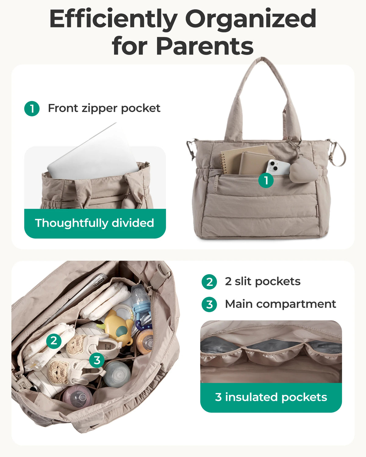 BAGSMART Diaper Bag Tote Large Mommy Bag Pacifier Case Water Resistant Nappy Bag with Changing Pad Stroller Clips for Travel