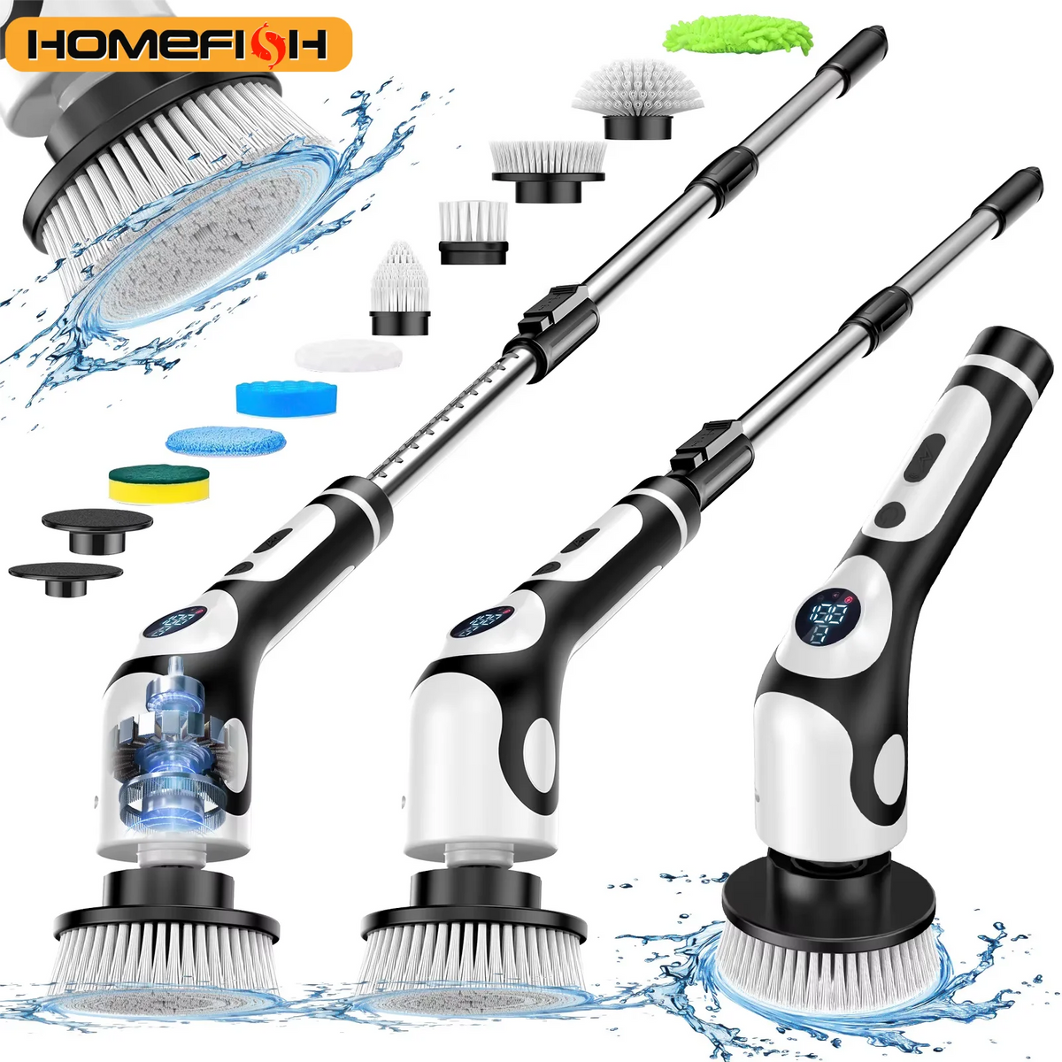 HOMEFISH Multifunctional Electric Cleaning Brush Voice-Controlled Rechargeable Smart Rotary Cleaning Brush Kitchen Cleaning Brush