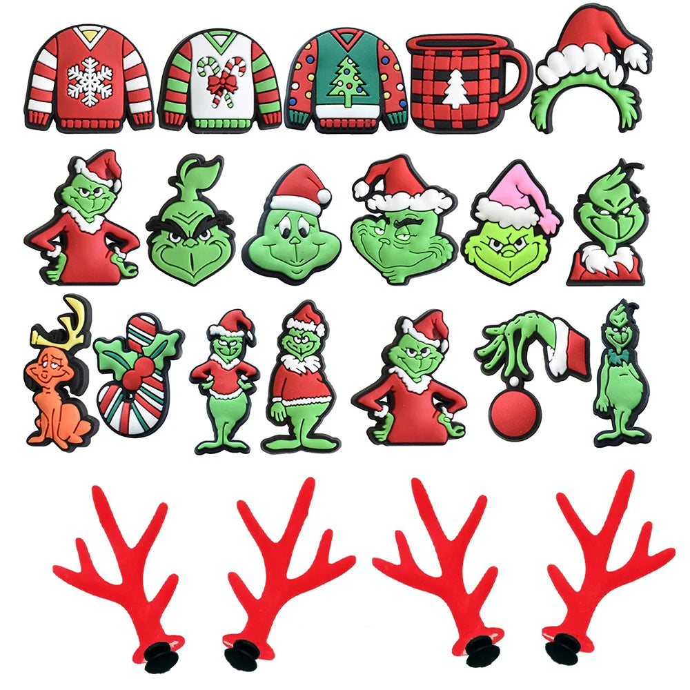 9-22 piezas de adornos navideños verdes de dibujos animados para zuecos, sandalias, zapatos de jardín, accesorios, hebillas, regalos para fiestas infantiles