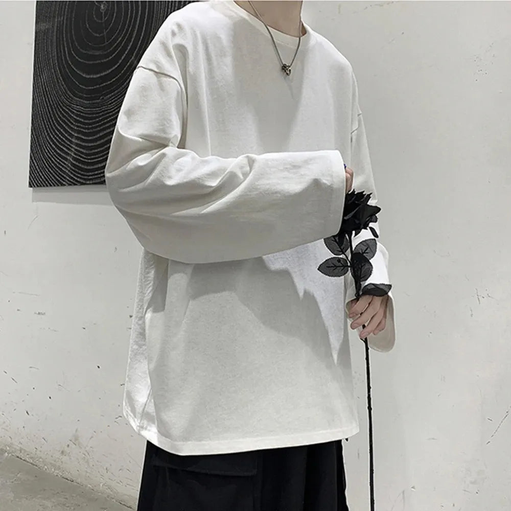 Oversize Men's Women Cotton T-shirt Long Sleeves Solid Color Tops for Male Female Unisex Loose T-shirt Versatile Hot Sale Tees