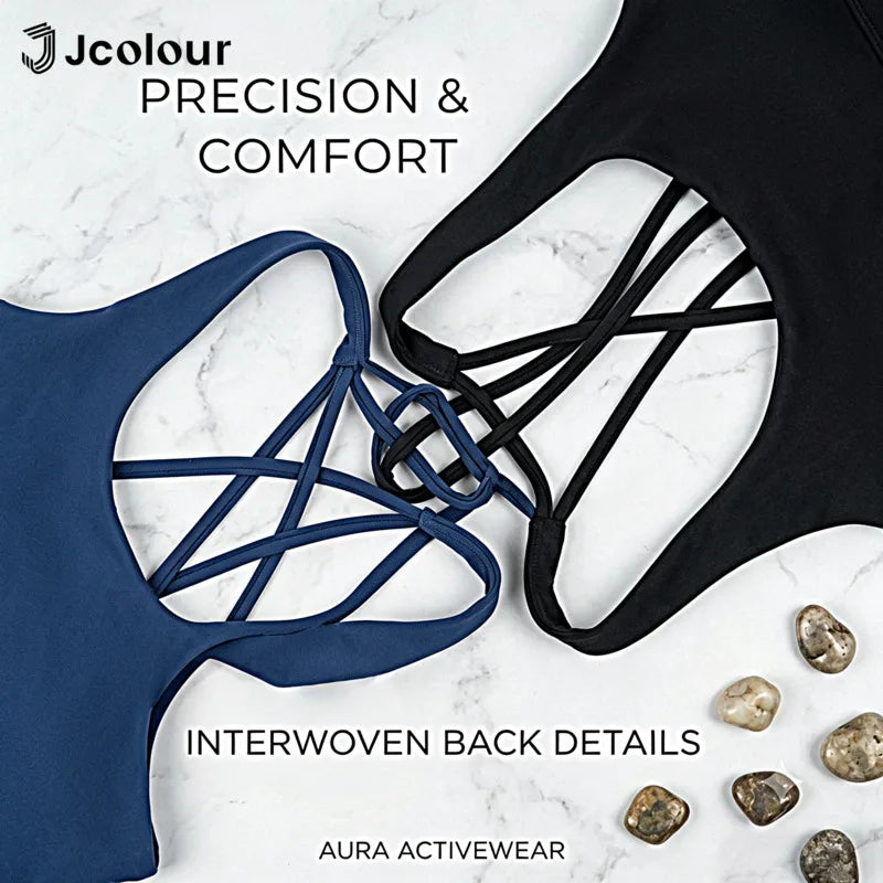 Jcolour Sports Bra, Crossed Back Straps, Fixed Pads, Breathable Fabric, Fitness Gym Top, Sexy, Comfortable, Bra