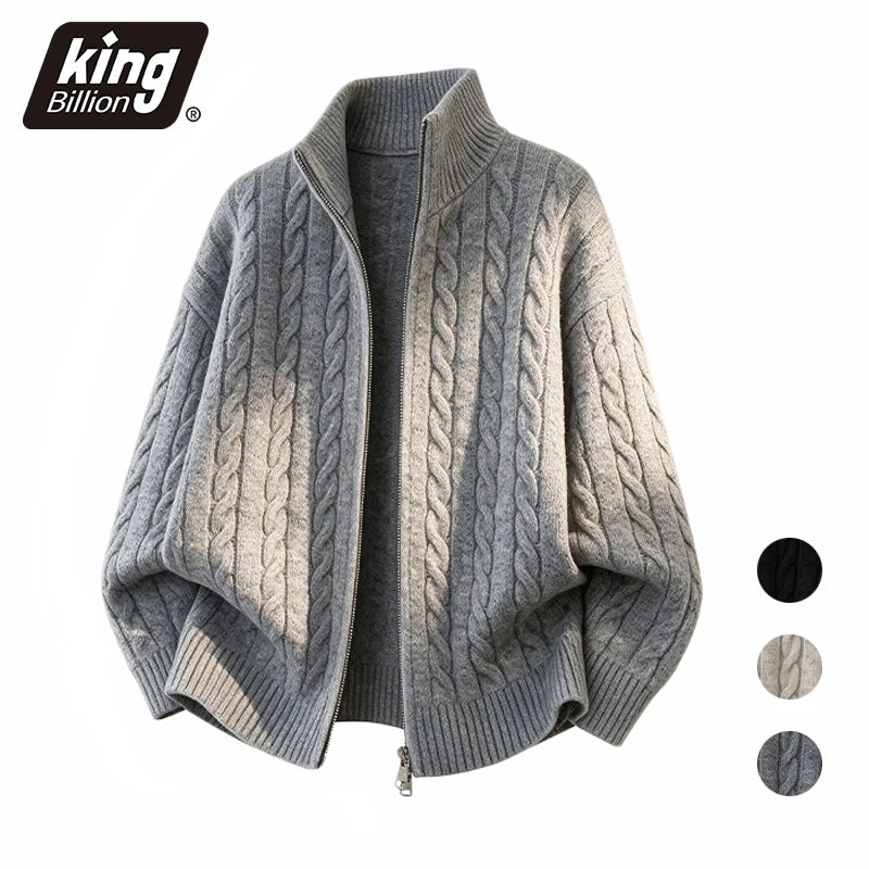 Autumn Fashion Sweatercoat for Men Mock Neck Old Money Jacquard Zipper Cardigan Solid Color Simple Style Knittedwear