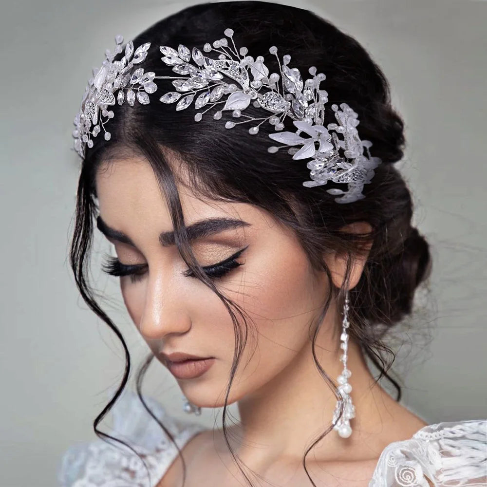 Braut-Haaraccessoires Kristall-Perl-Haarband Tiara Strass-Blatt-Haarband Haarband für Damen Eleganter Prinzessinnen-Kopfschmuck