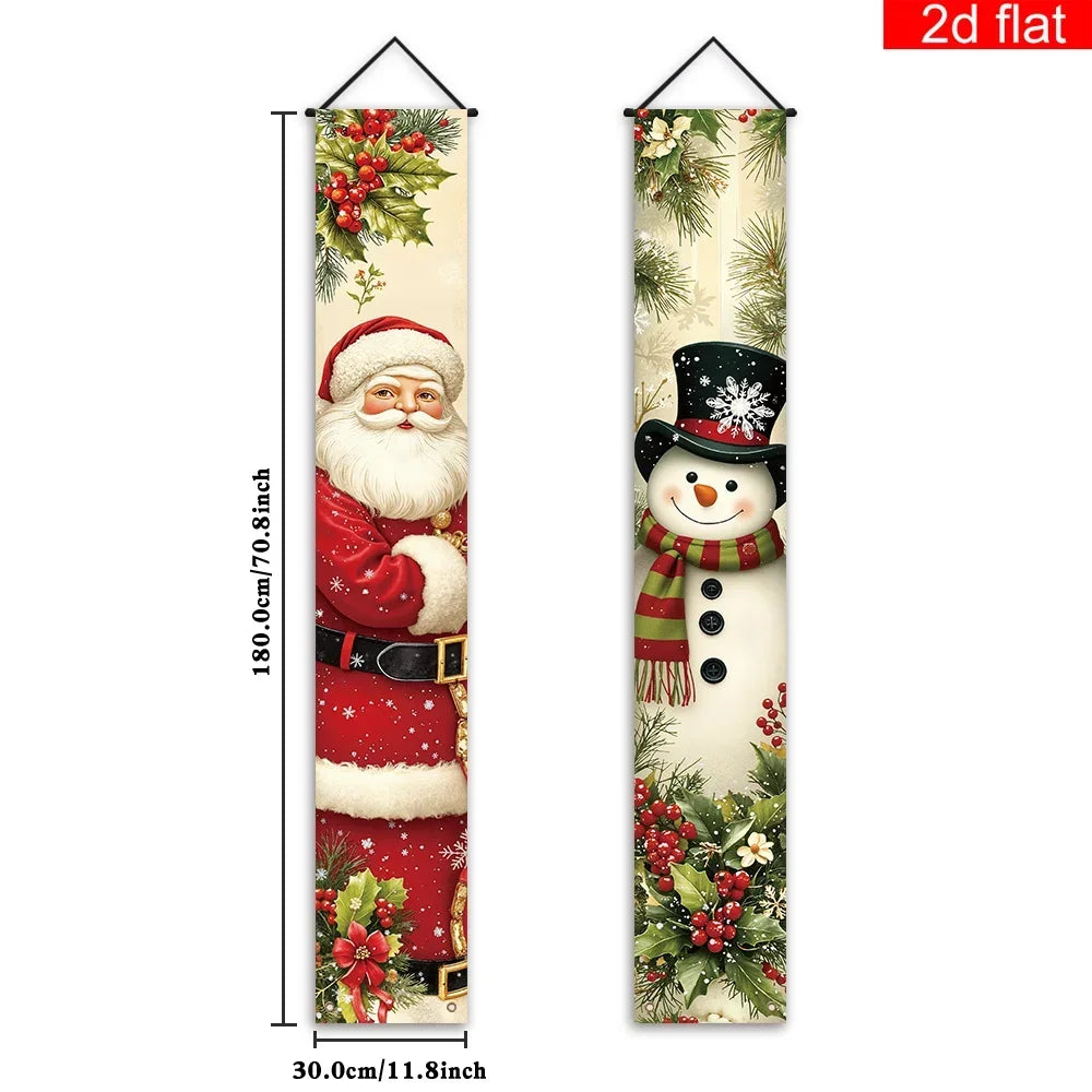 Christmas-themed couplets for the porch banner, made of polyester, with snowman and Santa Claus patterns designed.