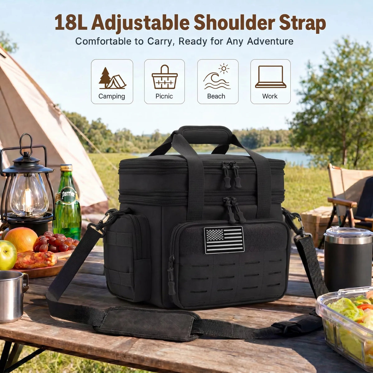 Unisex Tactical Insulated Lunch Bag with Expandable 18L Capacity, Leakproof and Heavy-Duty for Long-Lasting Cold Retention. Great for Daily Office Meal Transport, Work Commutes, Camping Trips, Picnics and All Outdoor Adventur