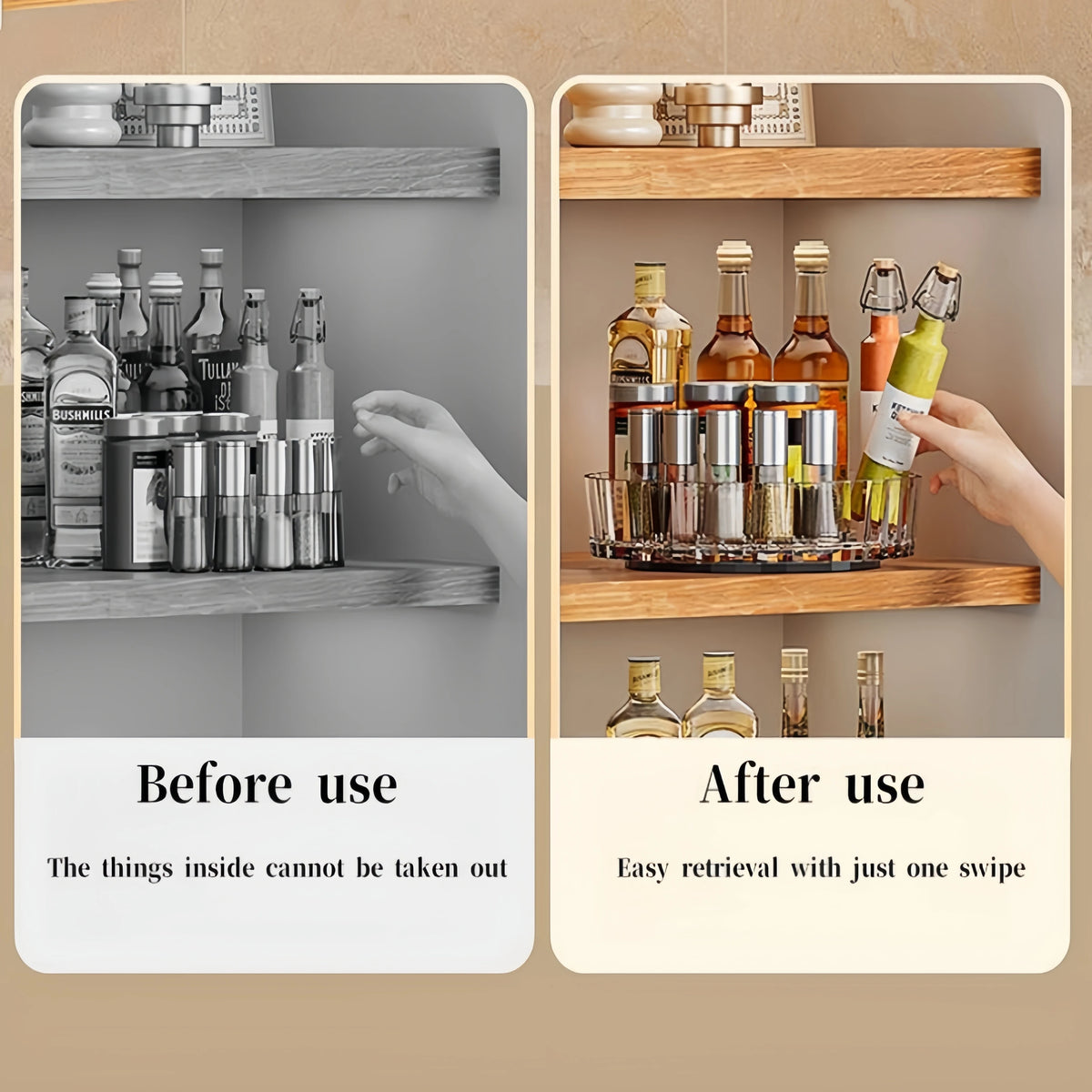 Organizador giratorio 360 para especias, estante para armario de cocina, bandeja giratoria con base para almacenamiento de condimentos y cosméticos