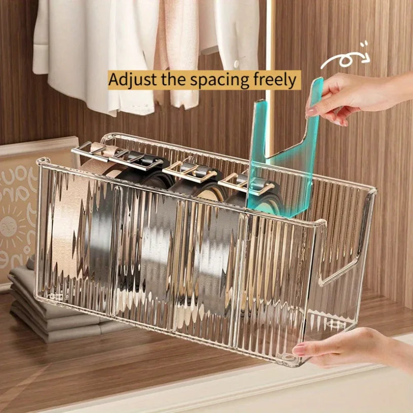 Boîte de rangement pour ceintures à 5 compartiments, support de rangement pour armoire et tiroir, gain de place, présentoir en plastique pour cravates et ceintures pour homme et femme