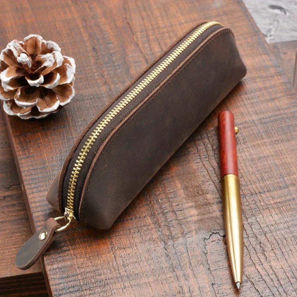 Astuccio per matite in pelle vintage, semplice portapenne, custodia, borsa organizer, astuccio con cerniera, portaocchiali, materiale scolastico
