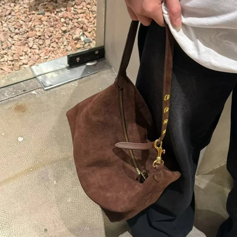 2026 Suede Leather Coffee Shoulder Hobo Bags Women Luxury Brand Designer Underarm Lunch Bag Fall Winter Commuter Handbags Mujer