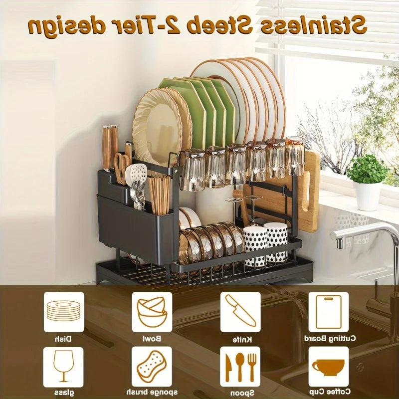 Escurridor de cocina, 1 unidad, escurridor de vajilla de dos niveles, organizador de cocina para palillos, vasos y tablas de cortar, La