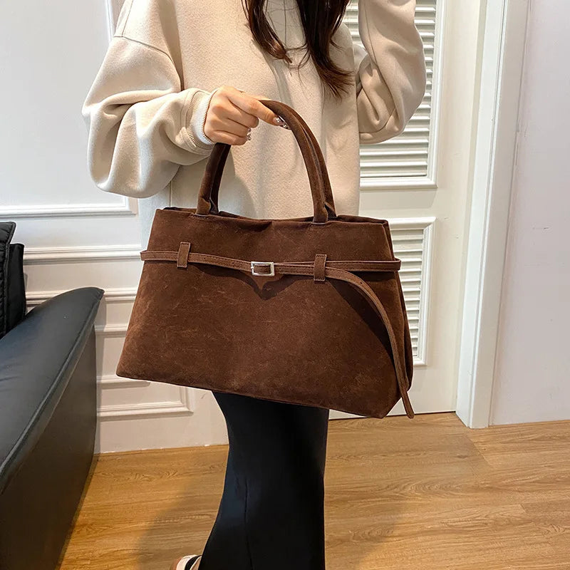 NEW Luxury Brand Rodeo Woman Bags Faux Suede Brown Totes Gold Buckle Shoulder Bags Fashion Women Handbags