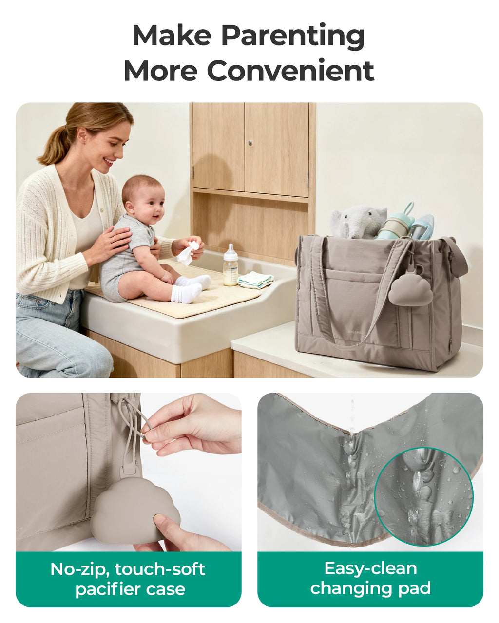 BAGSMART Diaper Bag Tote 5-in-1 Mommy Bag Water Resistant Puffer Baby Bag with Pacifier Case Insulated Pockets