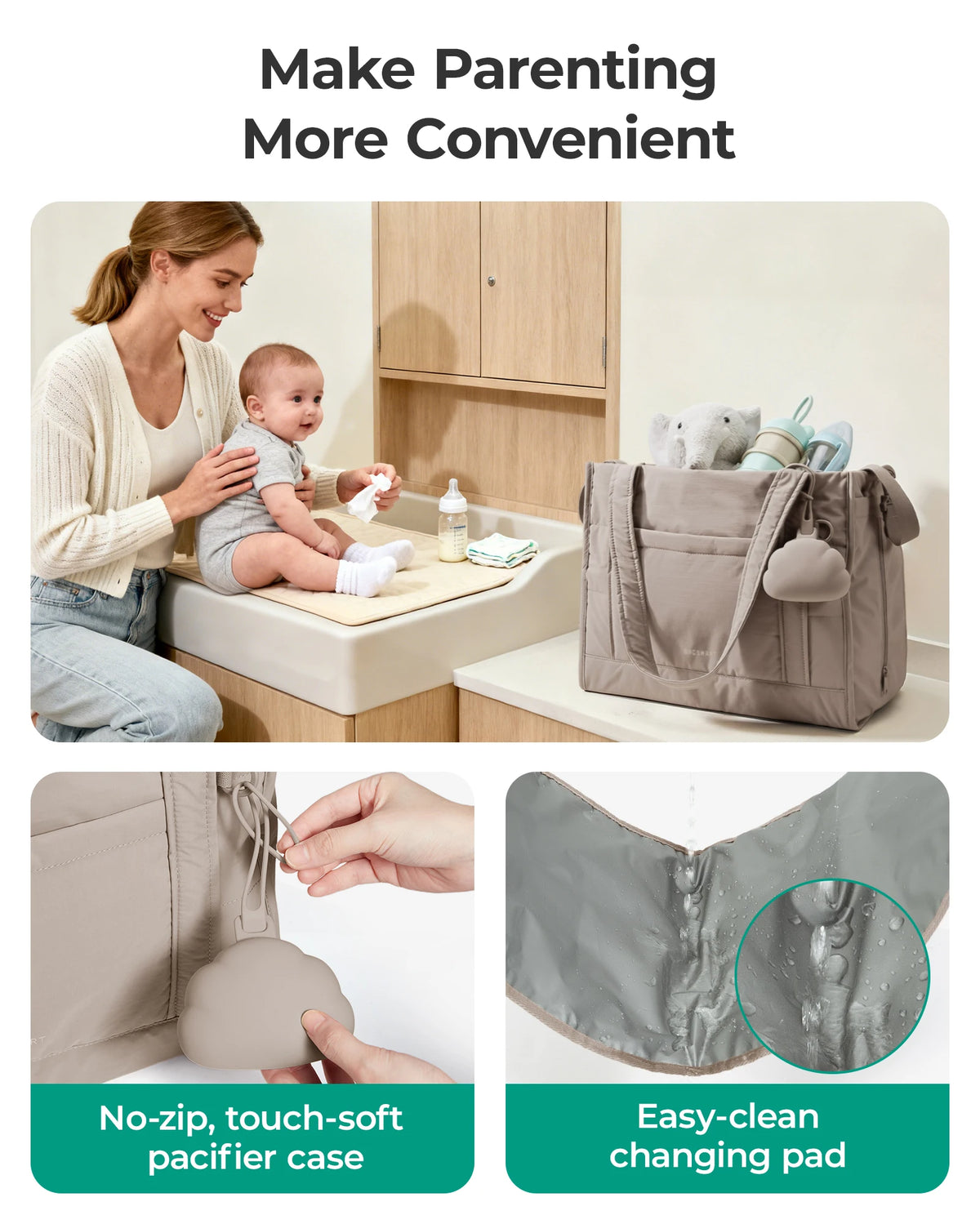 BAGSMART Diaper Bag Tote 5-in-1 Mommy Bag Water Resistant Puffer Baby Bag with Pacifier Case Insulated Pockets