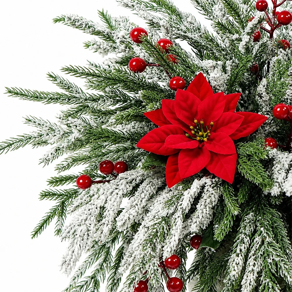 Decoraciones navideñas DIY 18 piezas Agujas de pino artificiales Bayas rojas Flores de flor de Pascua para Fiesta en casa Decoración de corona para Festival de invierno
