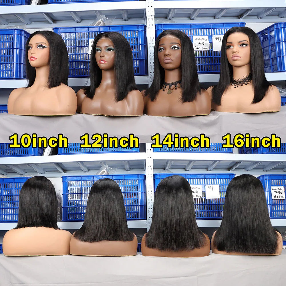Peluca Bob 13X4, Bob de Pelo Liso Extremo, Peluca de Cabello Humano con Frontal de Encaje para Mujer, Frontal de Encaje Transparente, Peluca Natural, Peluca 6X4 sin Pegamento de Cabello Humano