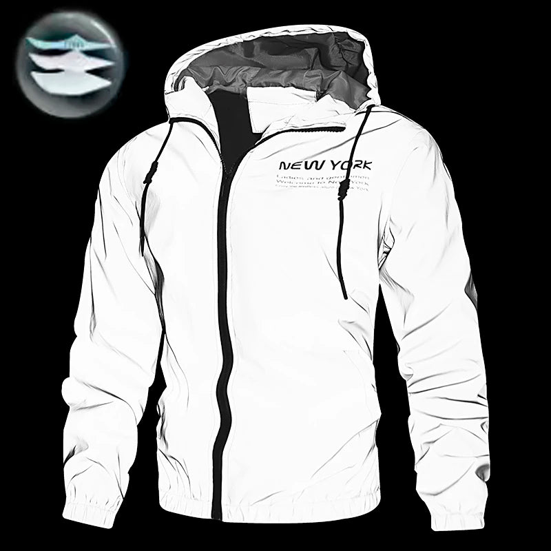 Vestes réfléchissantes de nuit pour hommes Double tissu imperméable Coupe-vent à capuche Homme Hip Hop Cyclisme Sports Manteaux à fermeture éclair