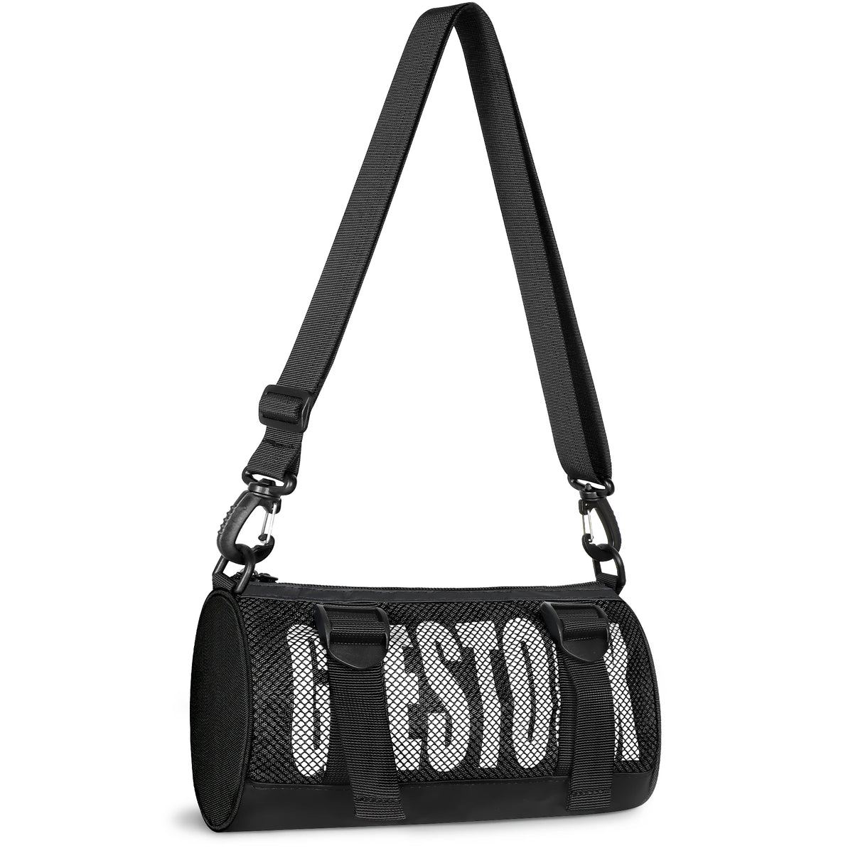 Streetwear Crossbody Bag Mini Barrel Shoulder Bag Lightweight Mesh Sling Pack for Men Women Hip Hop Gym Dance Travel Daily Use