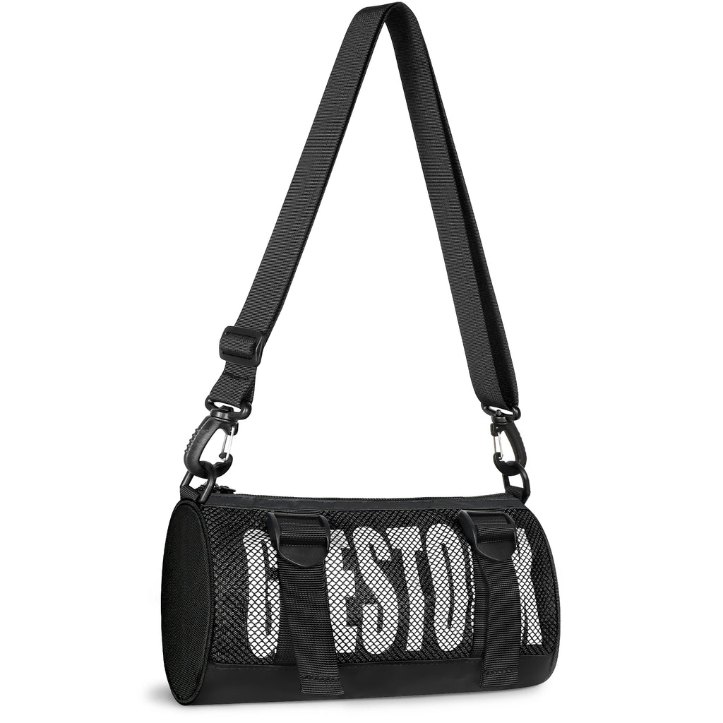 Streetwear Crossbody Bag Mini Barrel Shoulder Bag Lightweight Mesh Sling Pack for Men Women Hip Hop Gym Dance Travel Daily Use