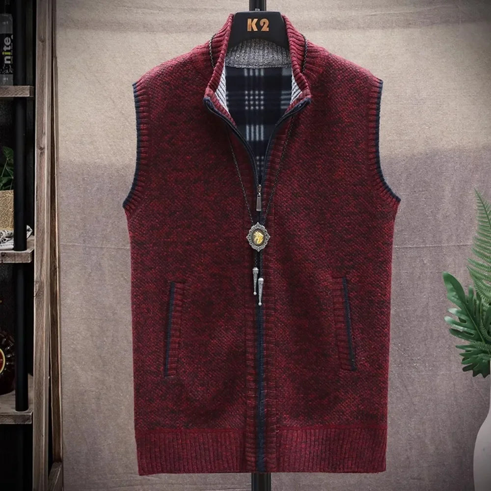 Atutumn and Winter New Men's Sweater Cardigan Knitting Vest Dailywear Warmth Thickened Zipper Jacket Waistcoat Male Streetwear